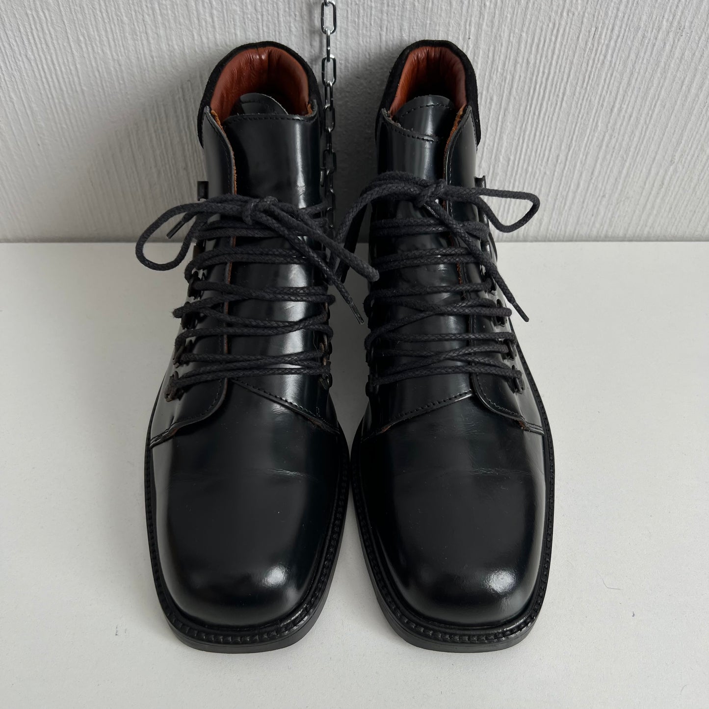 Gucci Black Leather Combat Lace Up Ankle Women's Boots