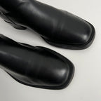 Chanel Biker Black Leather Boots with Silver Buckles