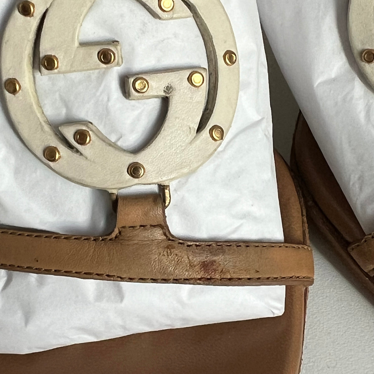 Gucci Beige Leather Interlocking G Kitten Heel Slide Sandals