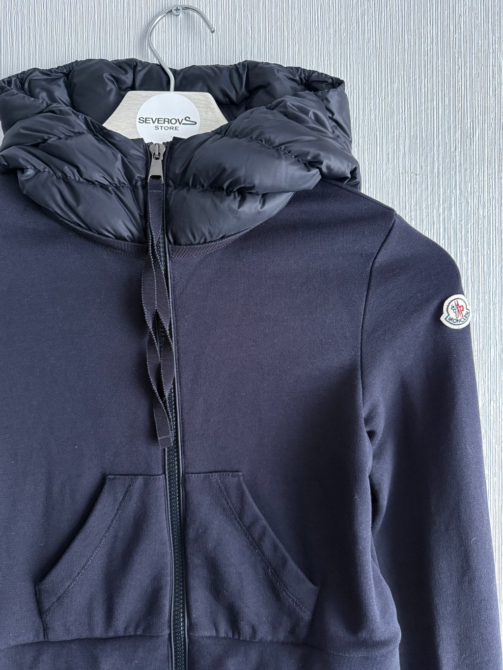 Moncler Maglia Down Cardigan in Navy Blue