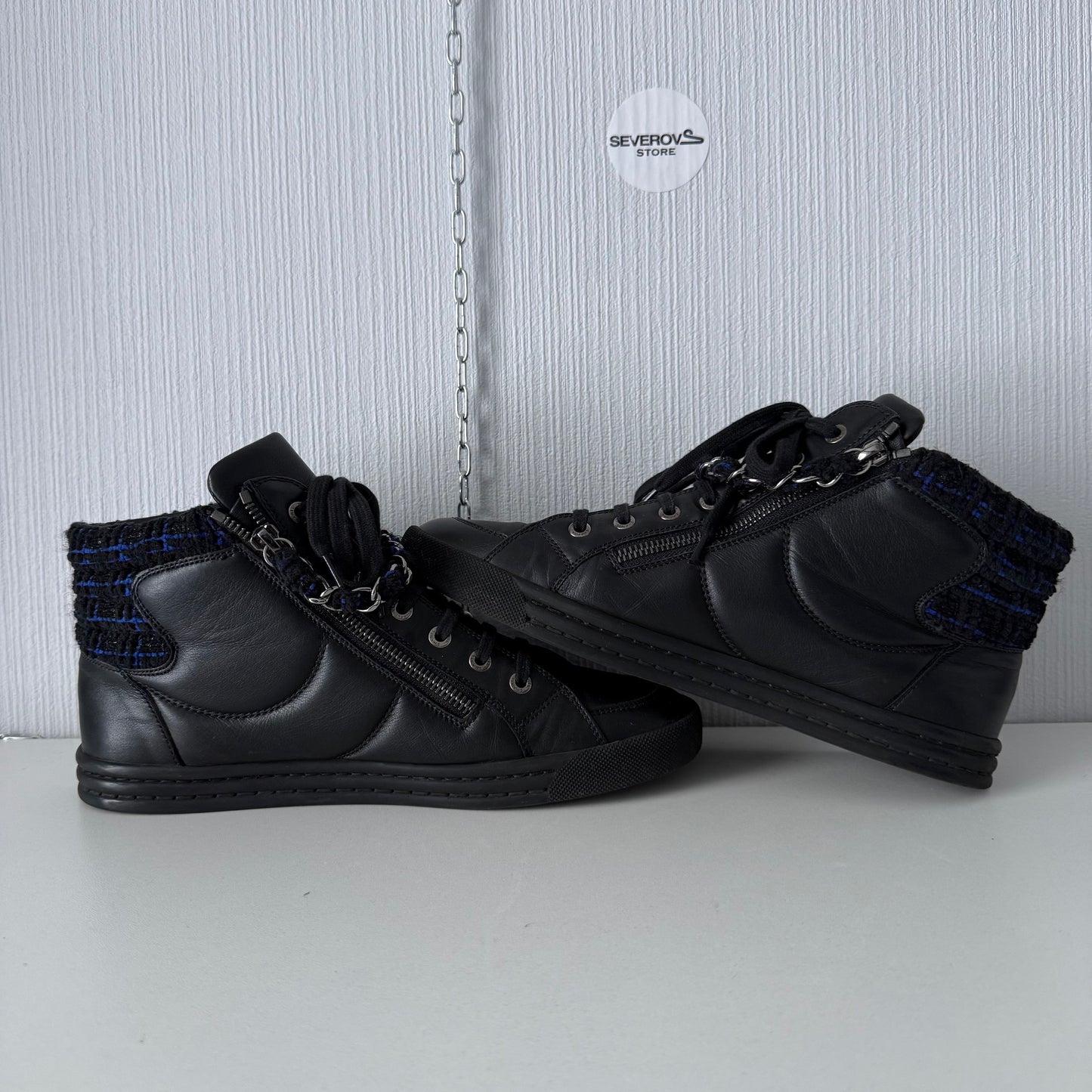 Chanel CC High Top Trainers Sneakers Zip Chain Shoes