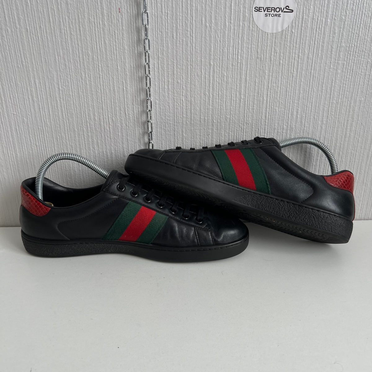 Gucci Ace Leather Black Mens Shoes