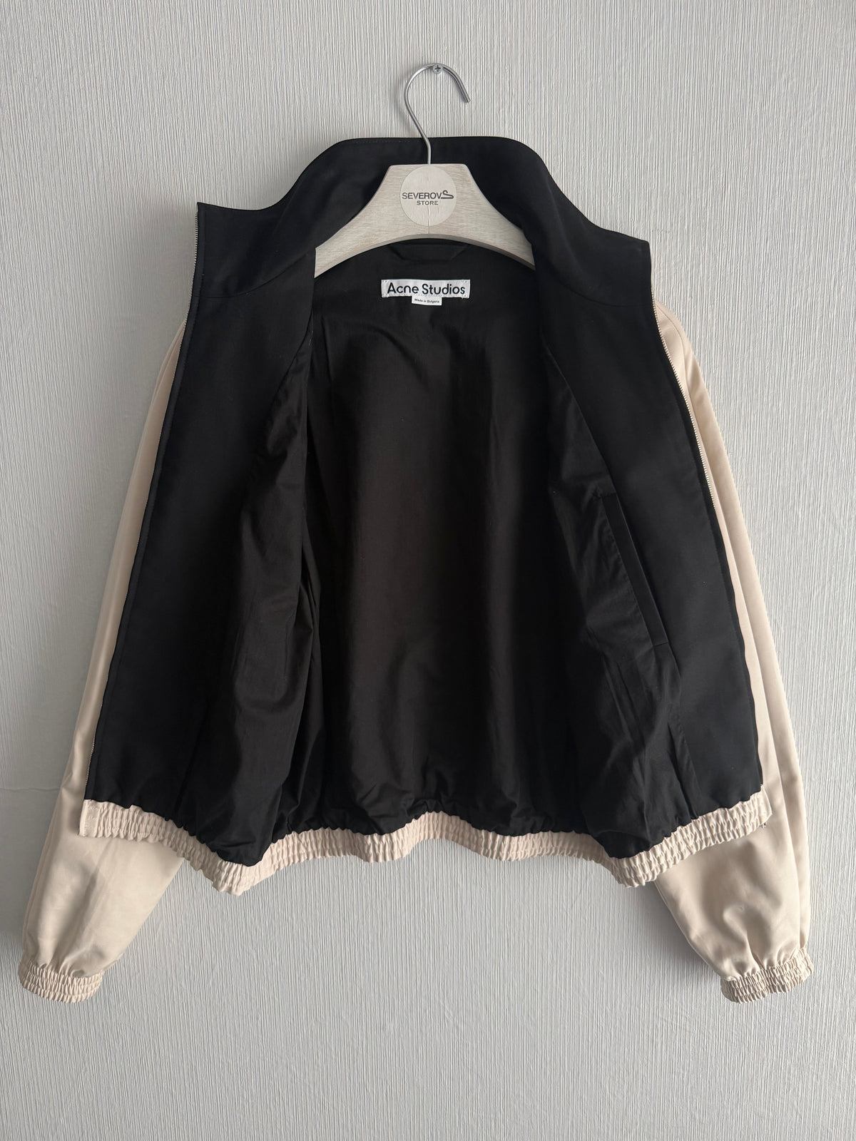 Acne Studios SS26 Satin Logo Jacket in Beige