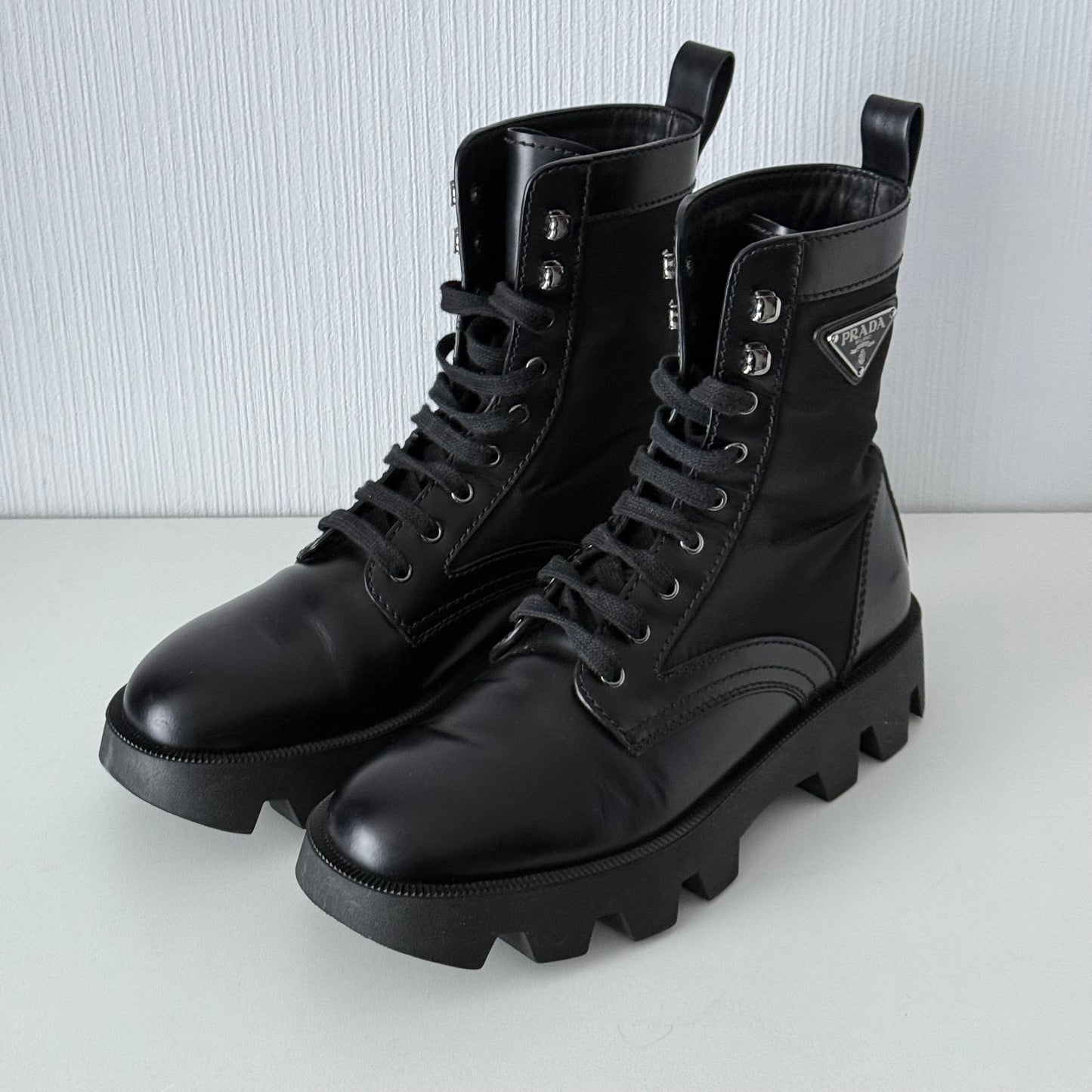 Prada Men's Black Leather Combat Boots