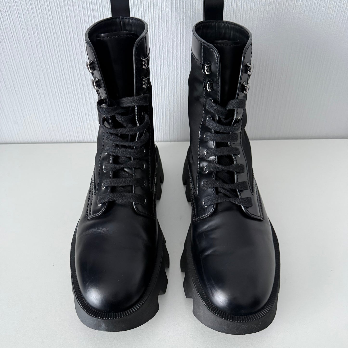 Prada Men's Black Leather Combat Boots