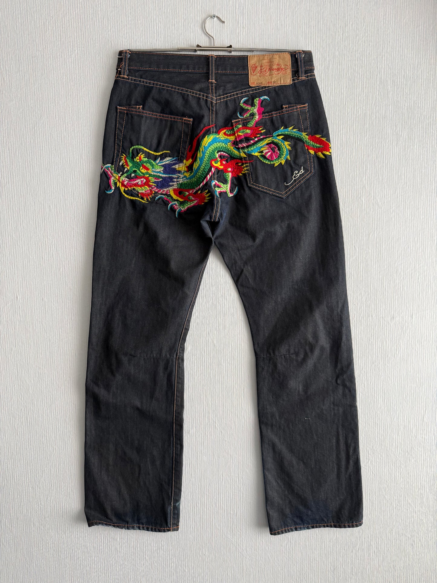 Ed Hardy Dragon Embroidered Blue Denim Jeans