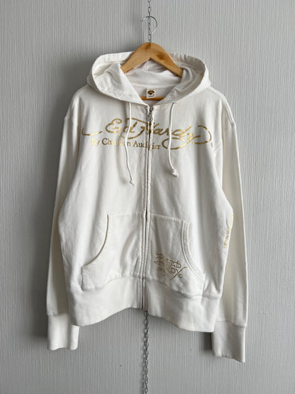 Ed Hardy White Cotton Zip Hoodie