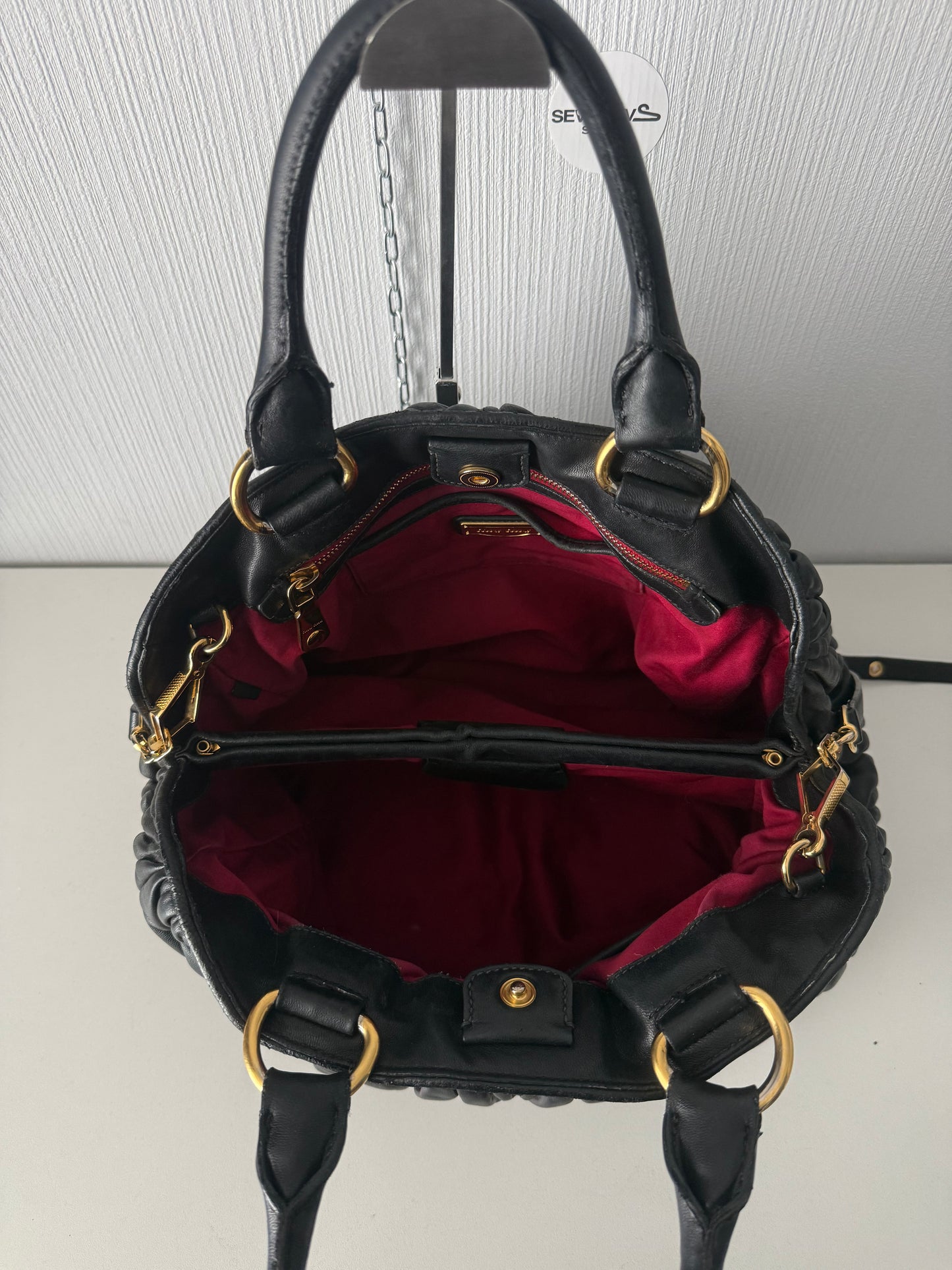Miu Miu Black Matelassé Leather Tote Bag