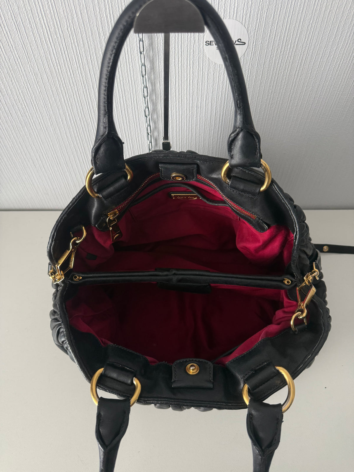 Miu Miu Black Matelassé Leather Tote Bag
