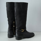 Prada Black Leather Knee High Logo Boots