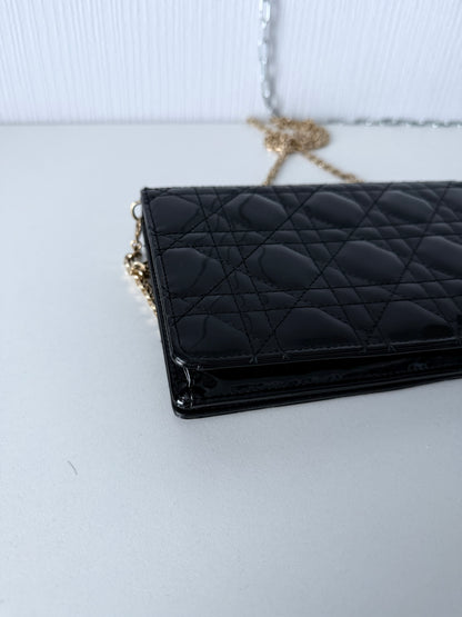 Christian Dior Lady Dior Patent Black Leather Bag