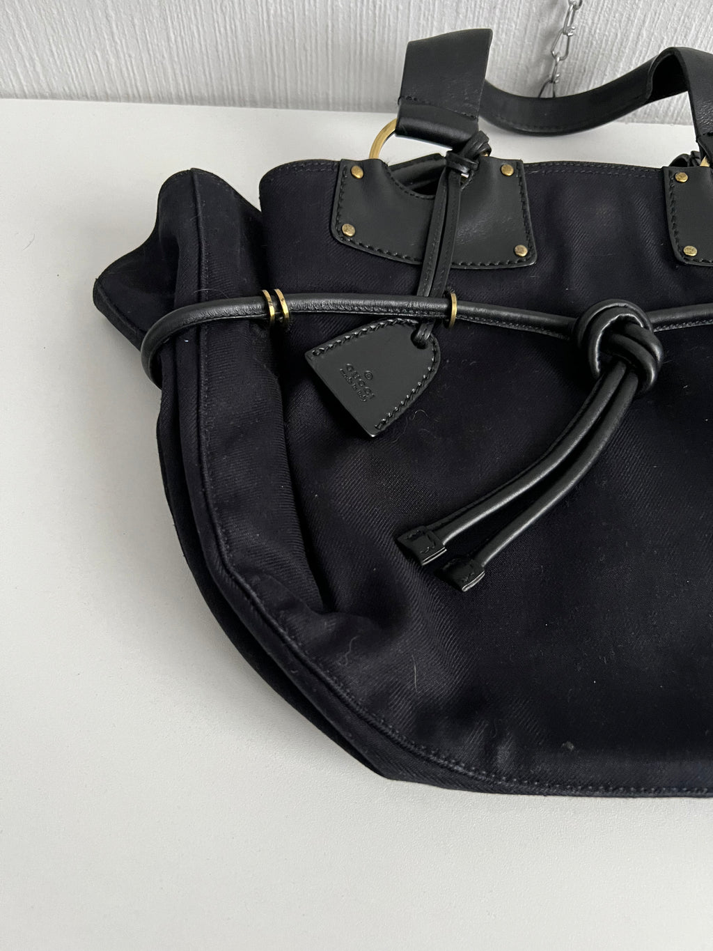 Gucci by Tom Ford Black Canvas Tote with Leather Trim