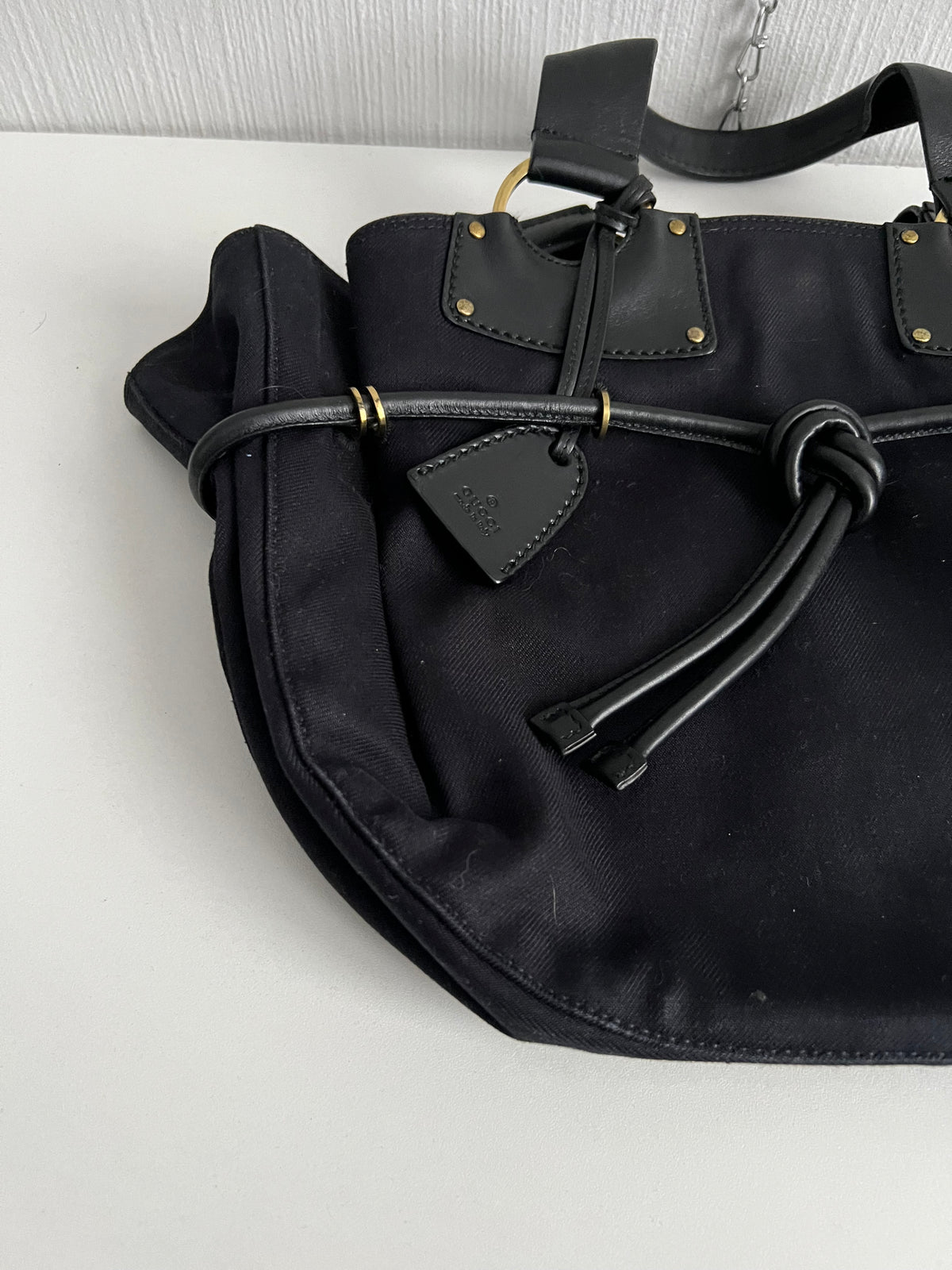 Gucci by Tom Ford Black Canvas Tote with Leather Trim