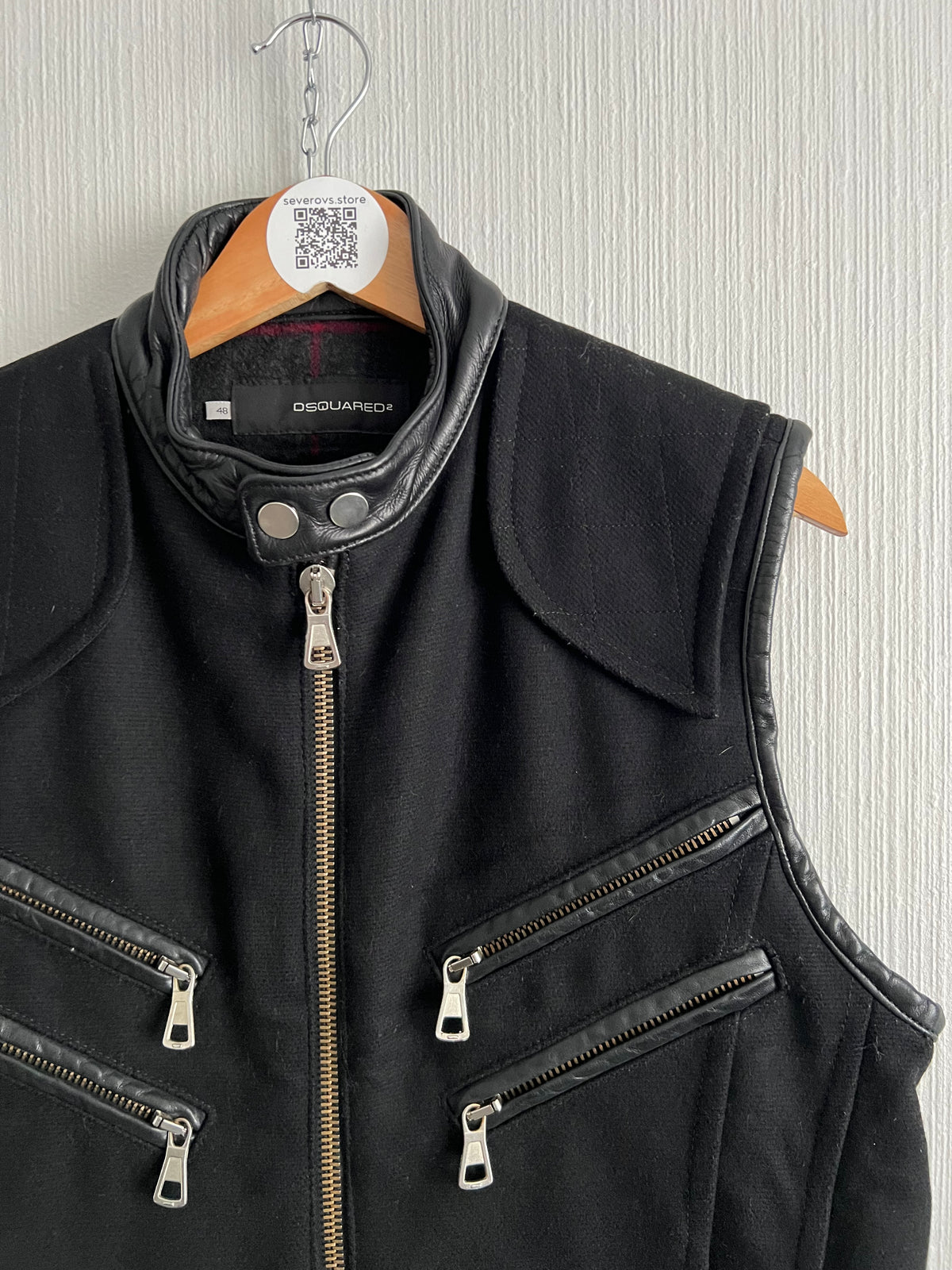 Dsquared2 Archive Black Cashmere Unisex Vest with Leather Trim — product photo