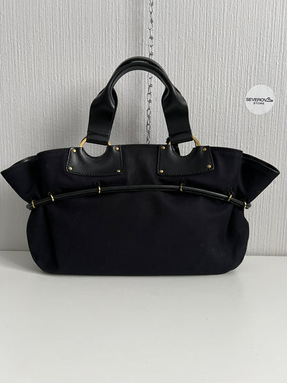 Gucci by Tom Ford Black Canvas Tote with Leather Trim