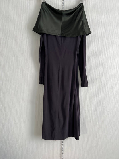 Jean Paul Gaultier 1990 Purple Adjustable Collar Green fir Victorian style Long Dress