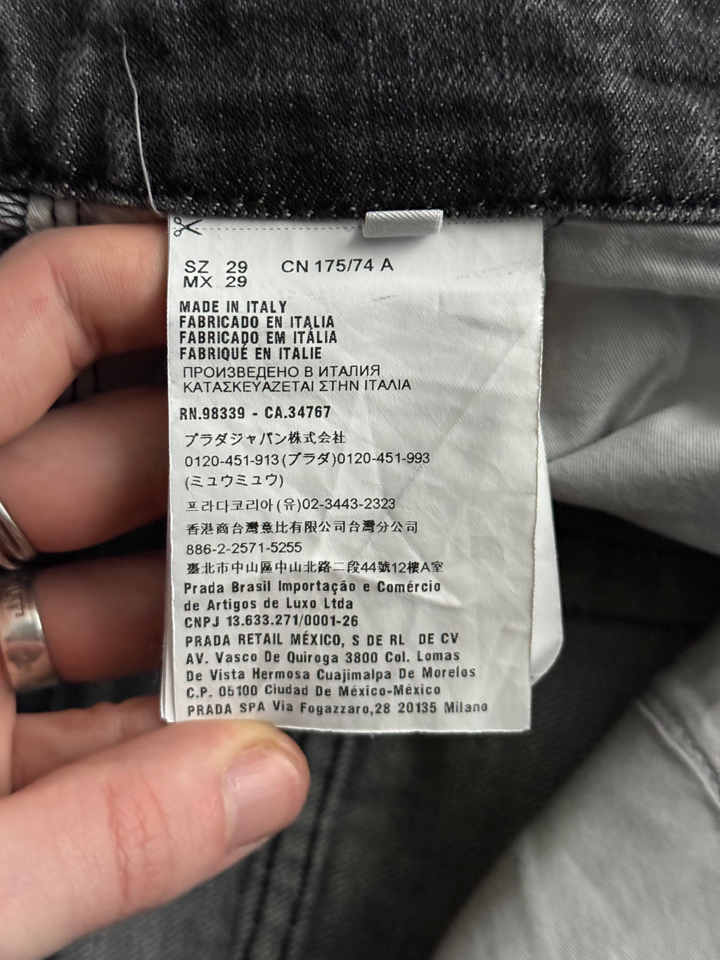 Prada Back Pocket Logo Grey Denim Pants Jeans