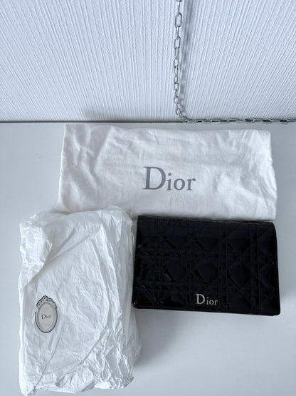 Christian Dior Lady Dior Patent Black Leather Bag