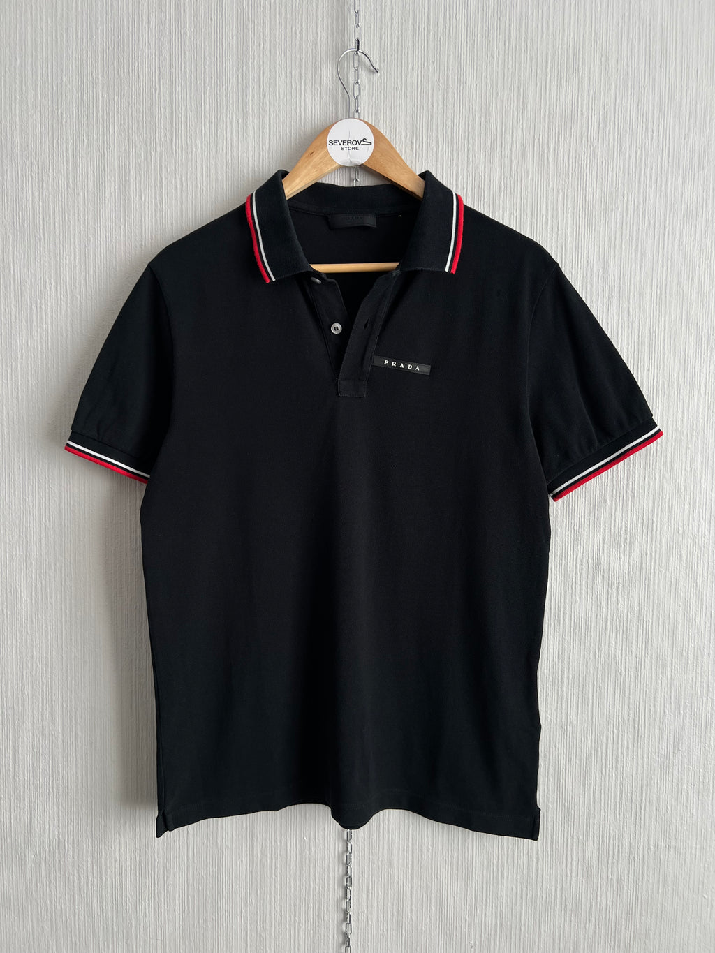 Prada Black Tab Mens Cotton Polo T-shirt