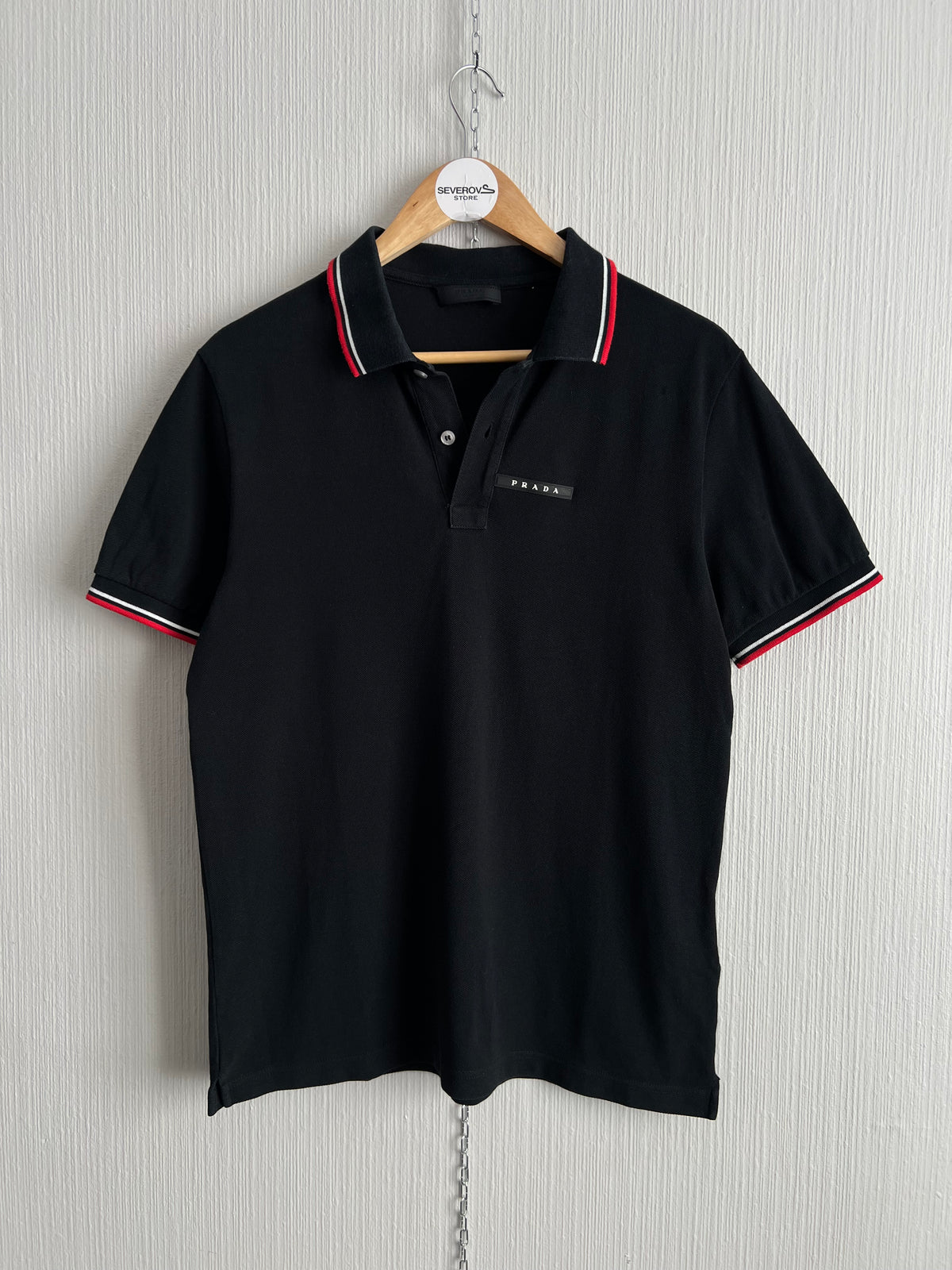 Prada Black Tab Mens Cotton Polo T-shirt