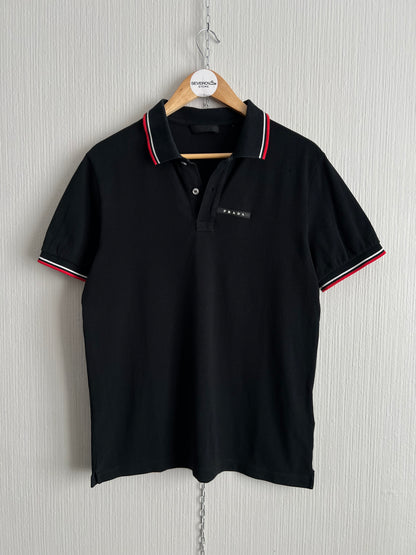 Prada Black Tab Mens Cotton Polo T-shirt