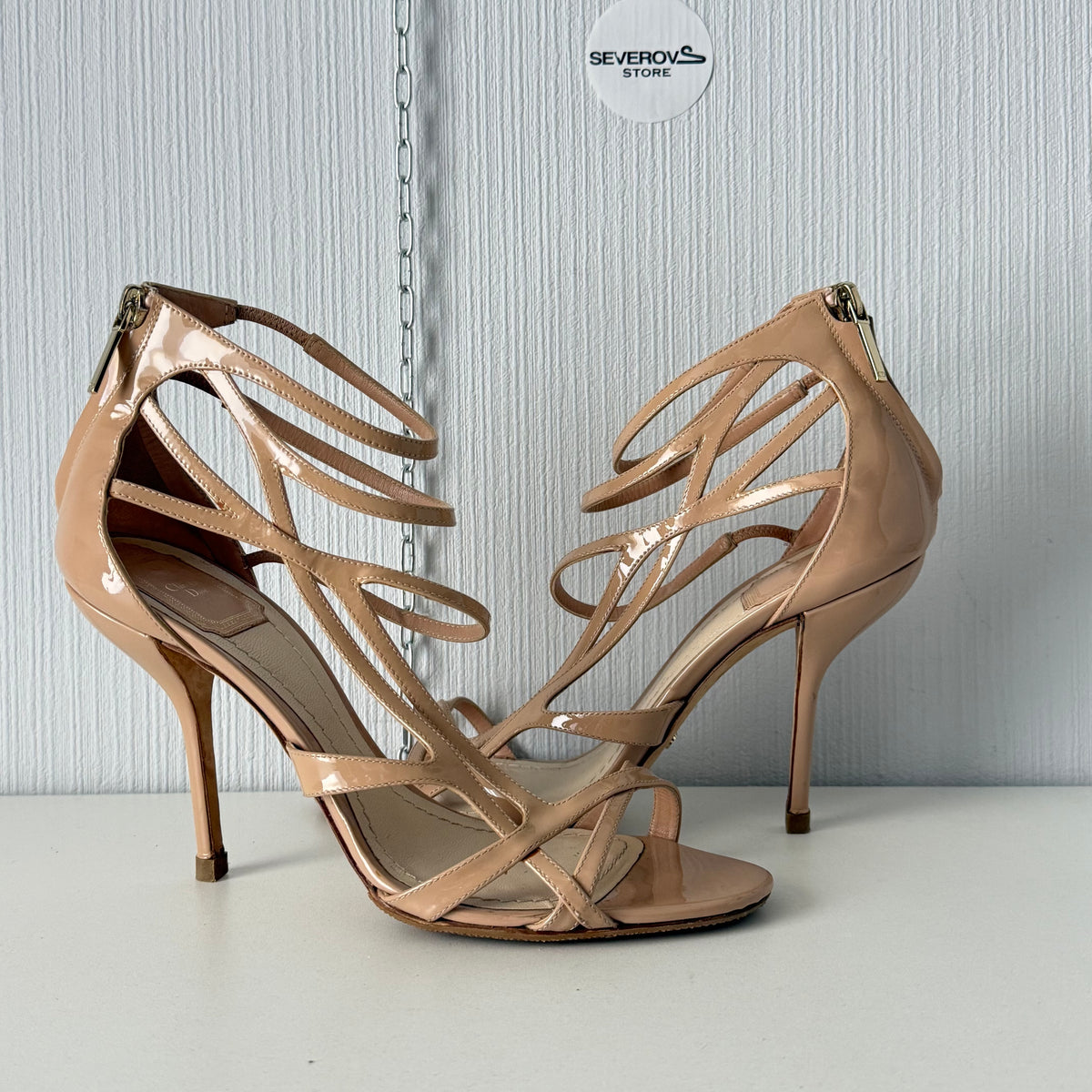 Dior Beige Patent Leather Double Strap Sandals