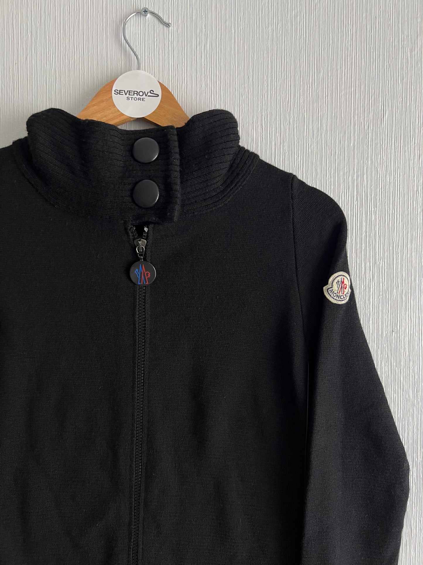 Moncler Logo Black Wool Zip Cardigan