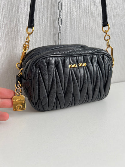 Miu Miu Black Matelasse Leather Crossbody Bag