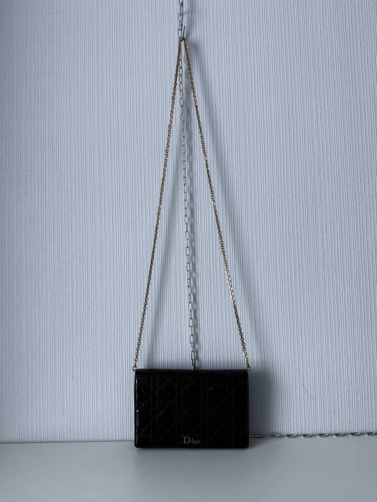 Christian Dior Lady Dior Patent Black Leather Bag