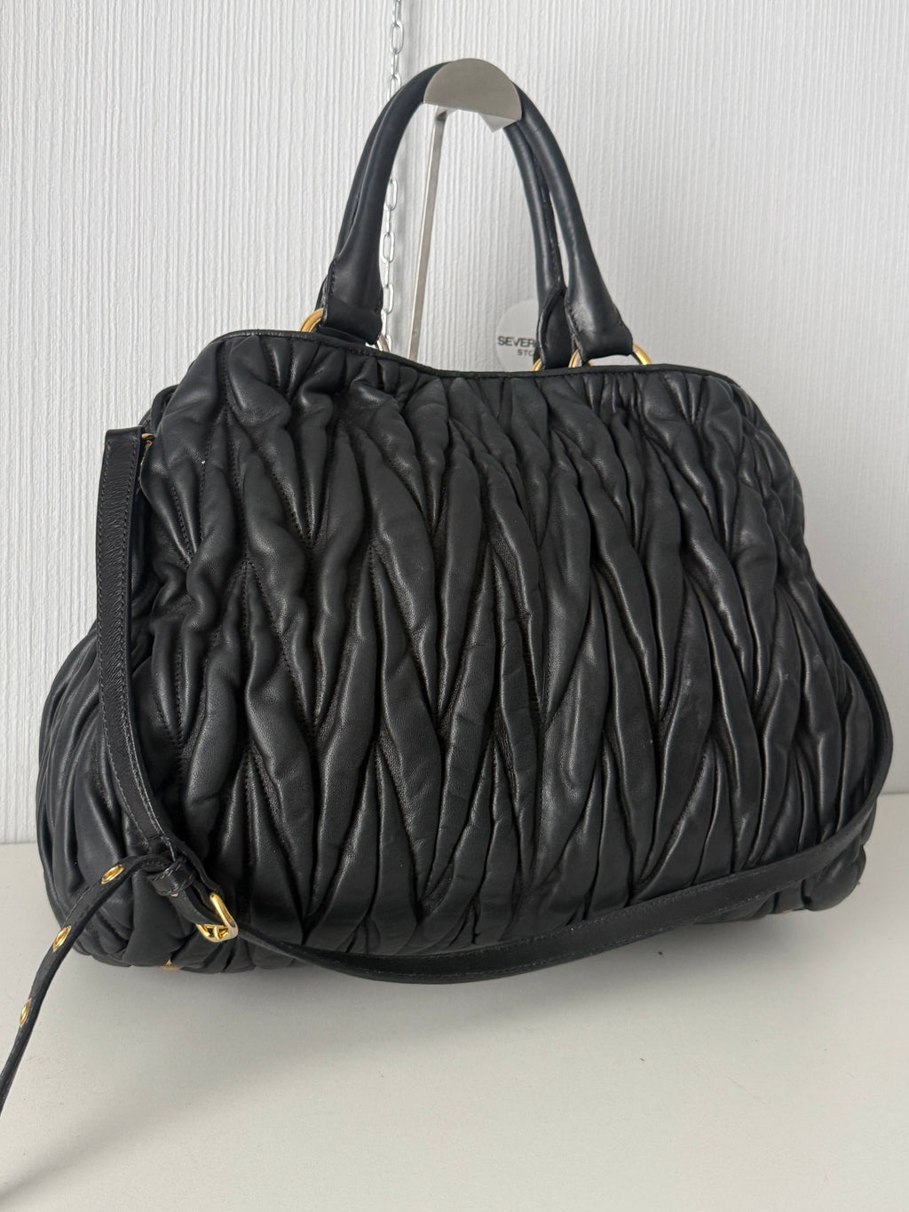 Miu Miu Black Matelassé Leather Tote Bag