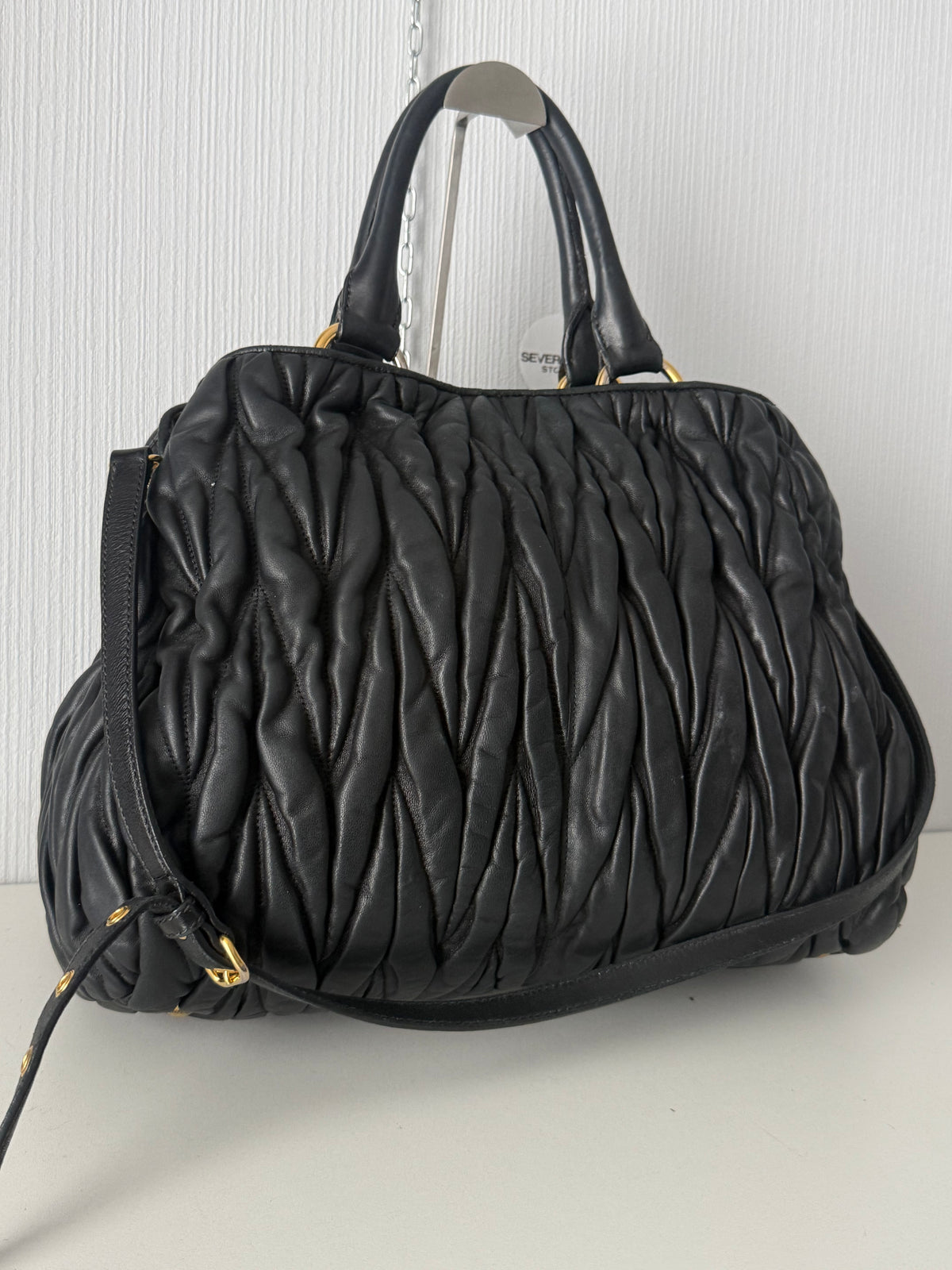 Miu Miu Black Matelassé Leather Tote Bag
