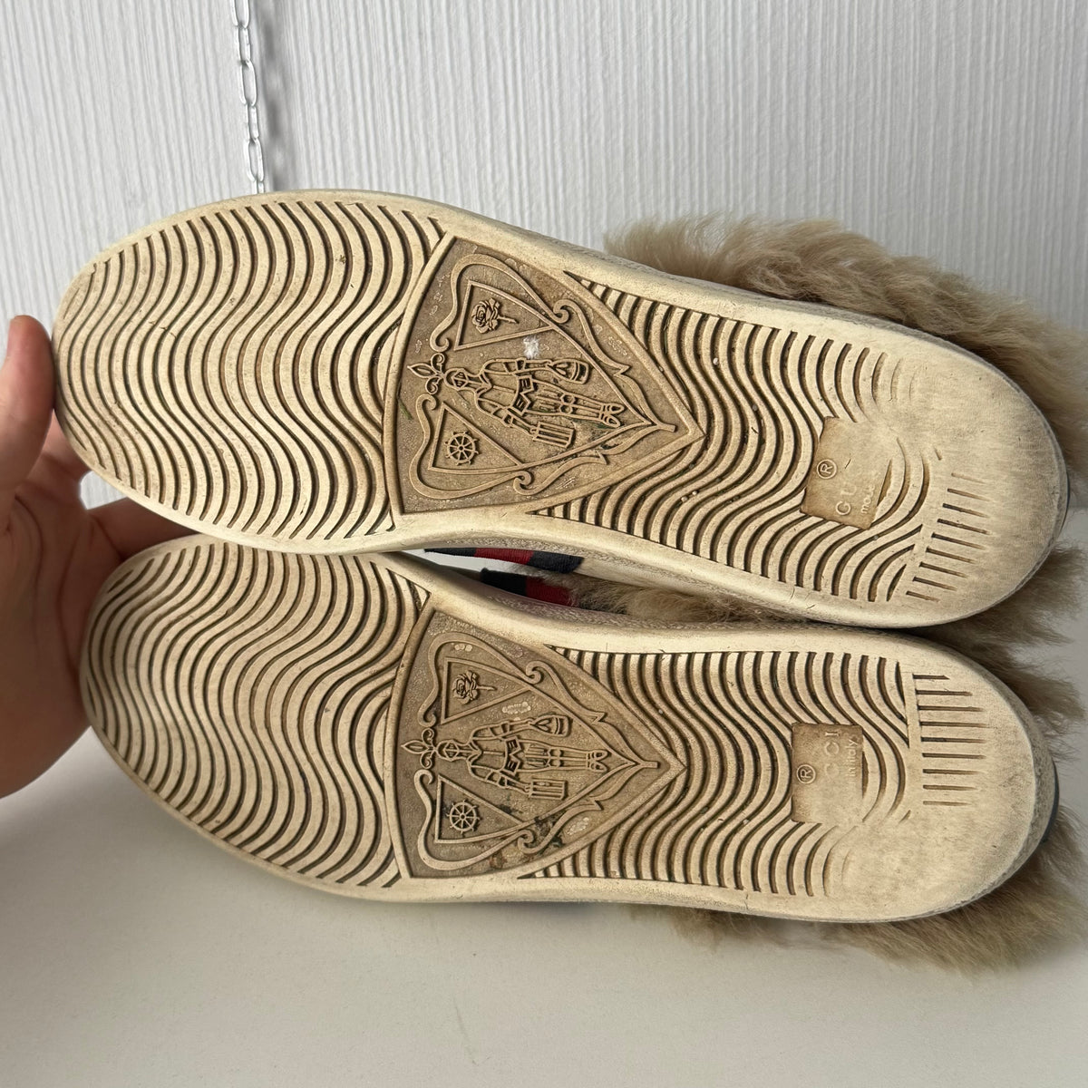 Gucci White Leather Fur Lined Ace Sneakers