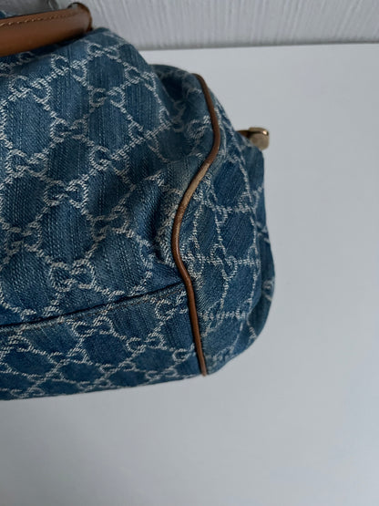 Gucci Blue Denim GG Denim Sukey Medium Handbag Satchel Bag