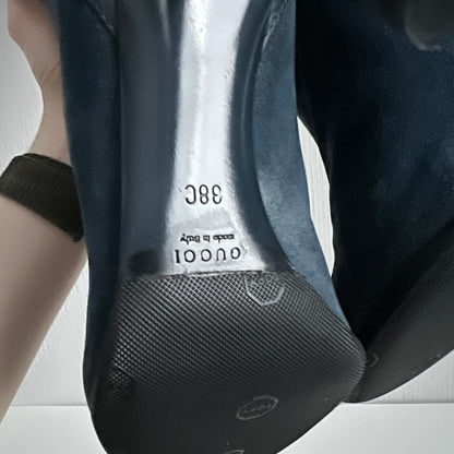 Gucci Blue Suede Chain-Link Accents Heels High Women’s Boots