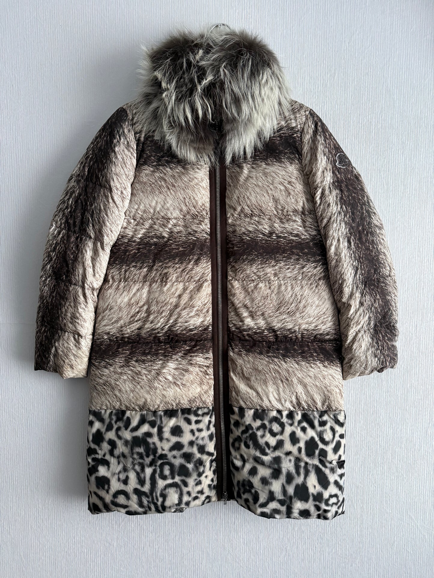 Moncler Gamme Rouge Laiyu Grey Raccoon Fur Printed Down Coat Puffer Jacket