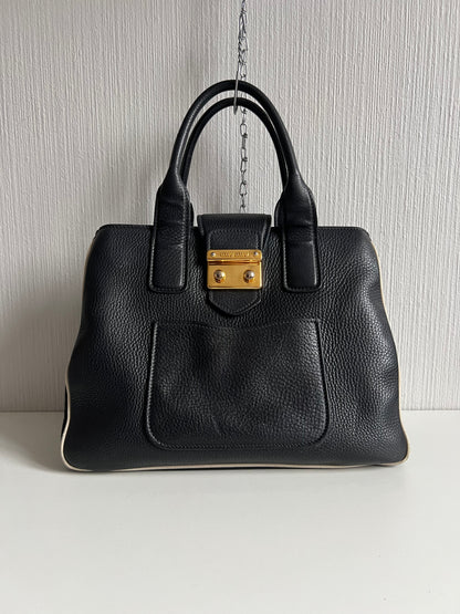 Miu Miu Vitello Caribu Black Leather Satchel HandBag