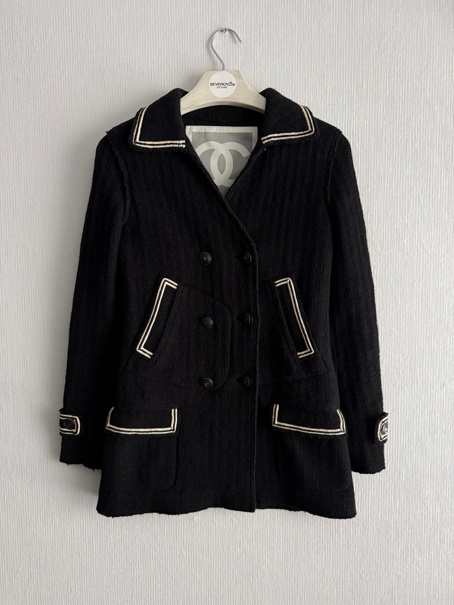 Chanel FW07 Black Wool Double Breasted Coat