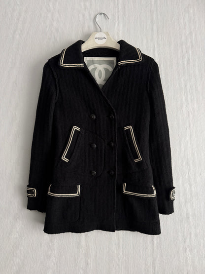 Chanel FW07 Black Wool Double Breasted Coat