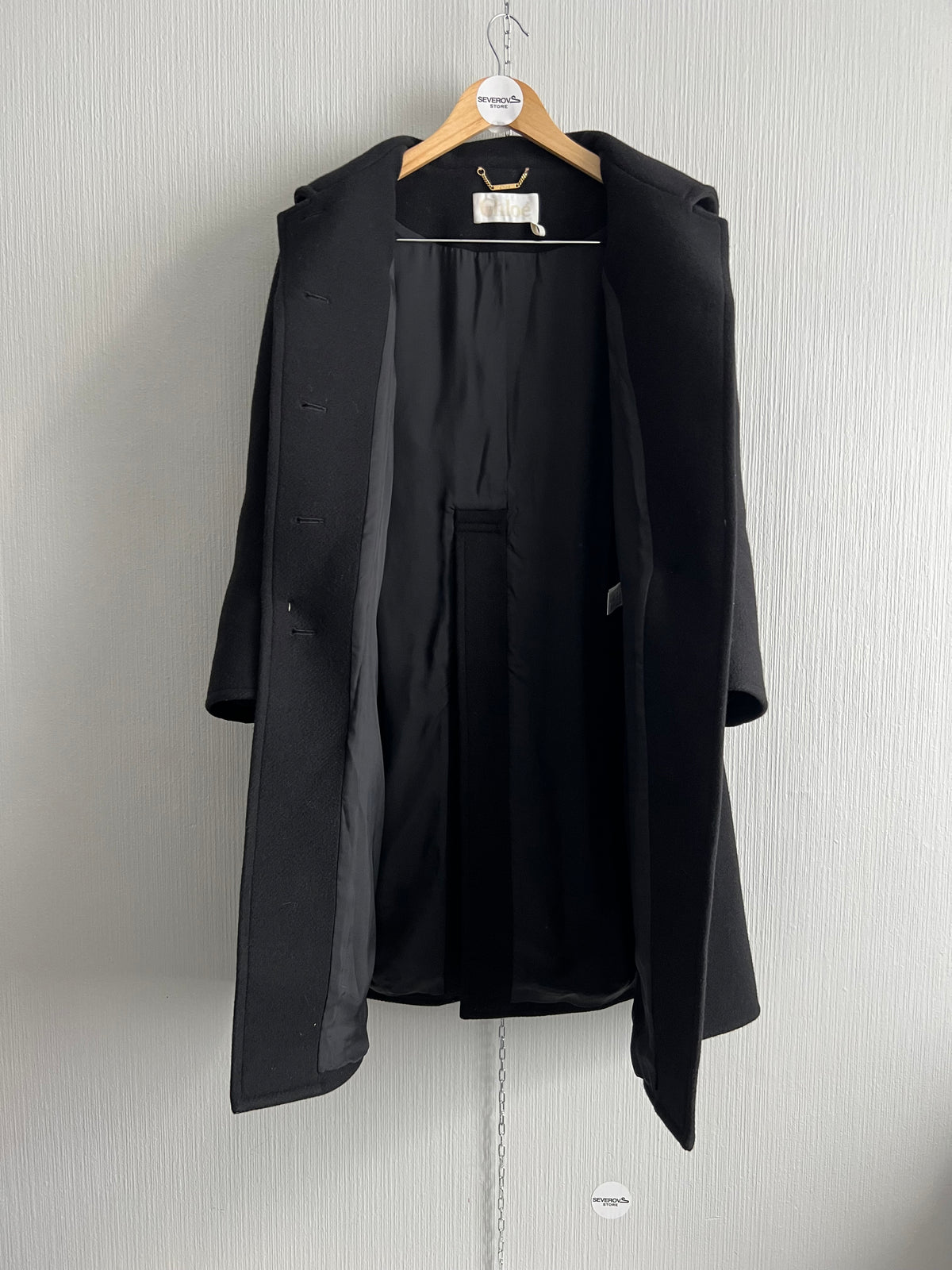 Chloe Black Wool Button Coat