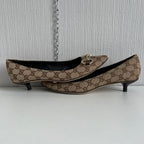 Gucci Beige Guccissima Canvas Horsebit Pointed Toe Pumps Womens Shoes