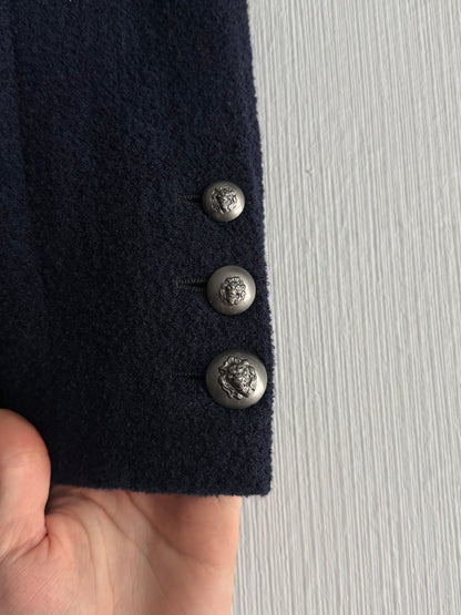 Chanel Wool Nylon Lion COCO Mark Button Jacket Coat Blouson Blazer Navy Blue