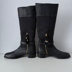 Prada Black Leather Knee High Logo Boots