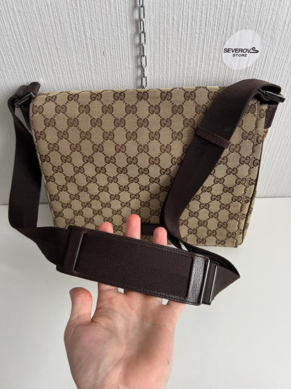 Gucci GG Monogram Canvas Flap Messenger Bag