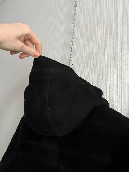 Zegna Black Suede Lamb Leather Shearling Coat Mens Parka Jacket