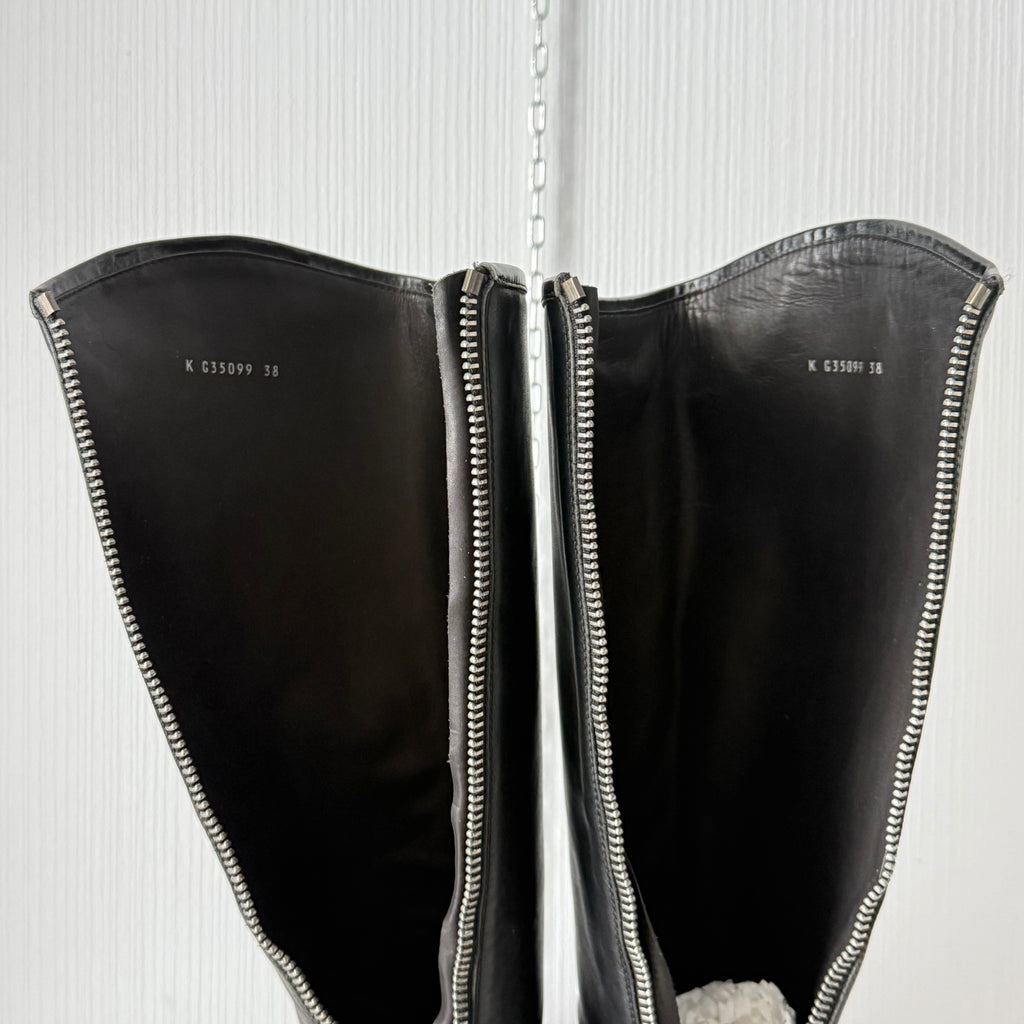Chanel Black Calfskin Leather Knee-High Riding Boots
