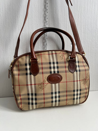 Burberry's Haymarket Check Leather-Trimmed Handle Bag