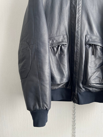 Stone Island AW10 Midnight Blue Leather Bomber Down Jacket