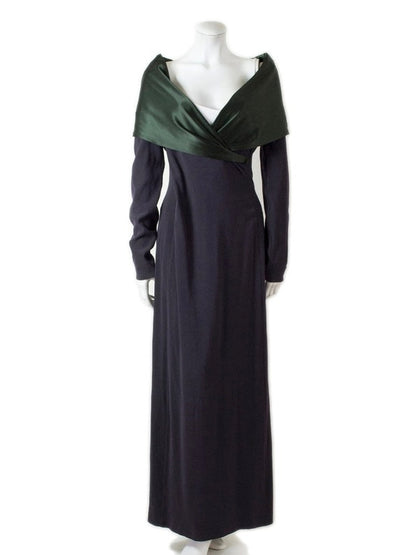 Jean Paul Gaultier 1990 Purple Adjustable Collar Green fir Victorian style Long Dress