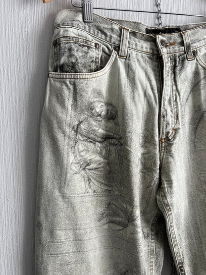 Roberto Cavalli AW1995 Medieval Art Renaissance Print Pants