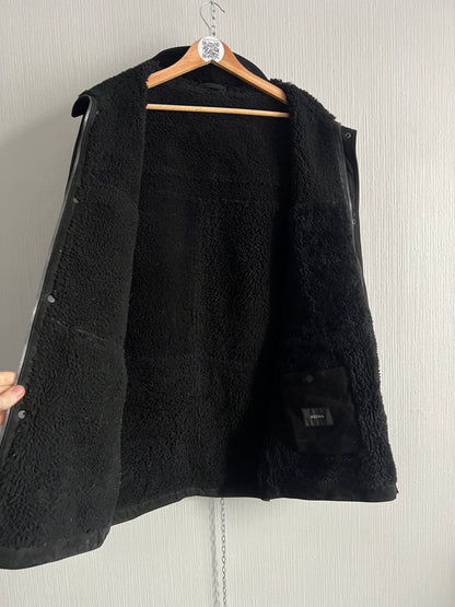 Zegna Black Suede Lamb Leather Shearling Coat Mens Parka Jacket